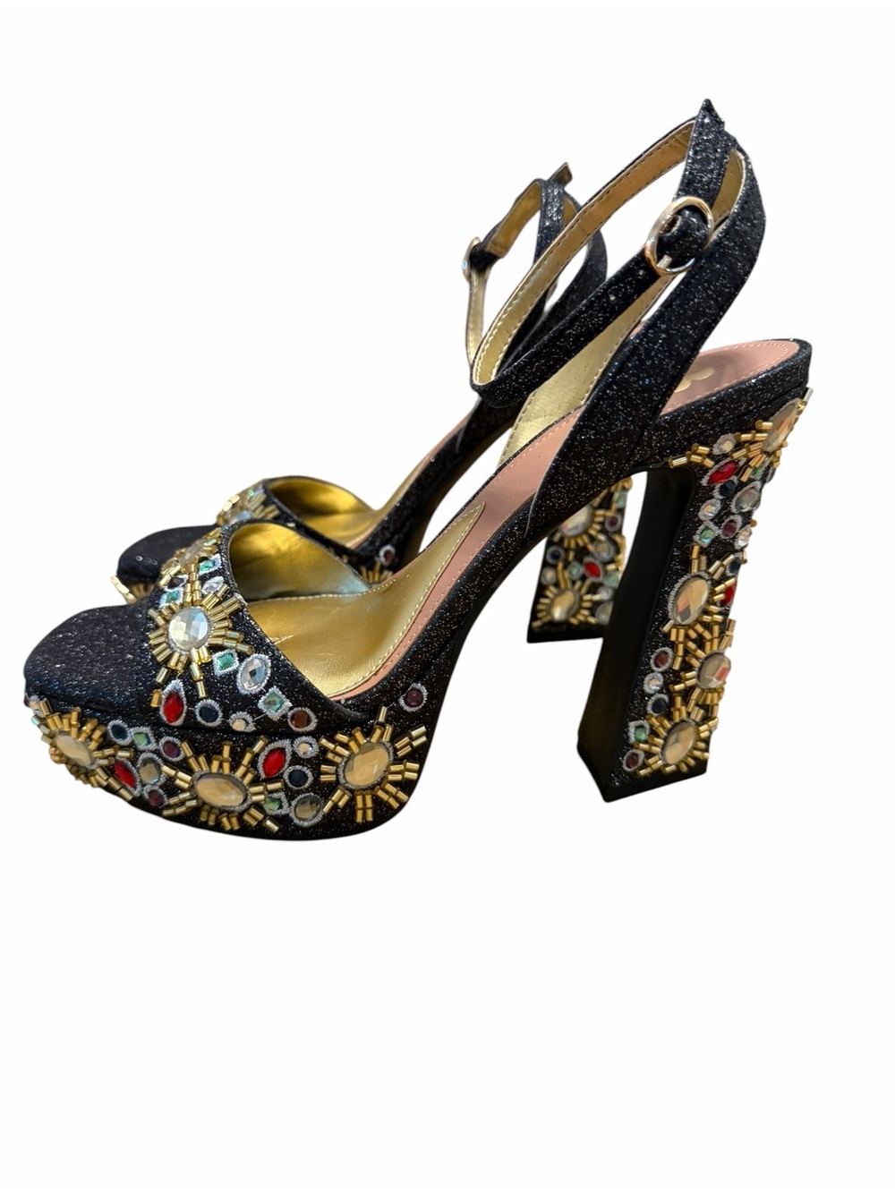 Gianni Bini Enchant-Ment Jeweled Glitter Platform Block Heels Size 6.5